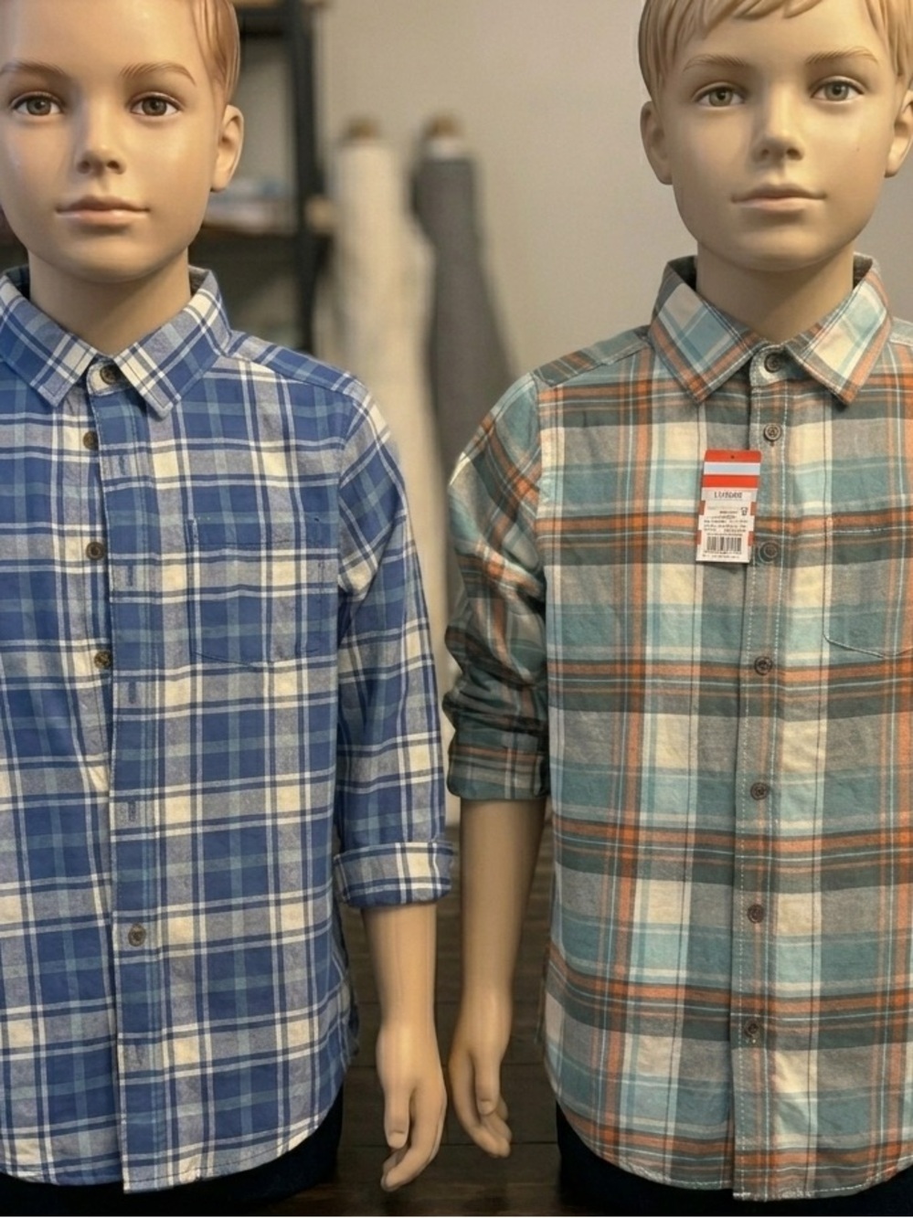 Bundle of 2 Cat & Jack kids Blue & Teal Plaid Button-Down Shirts size L (10-12Y)